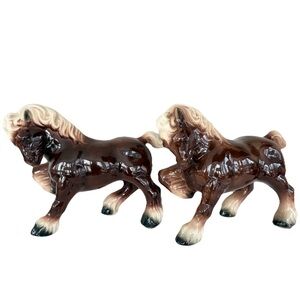 Pair Large Ceramic Clydesdale Figurine of Horses